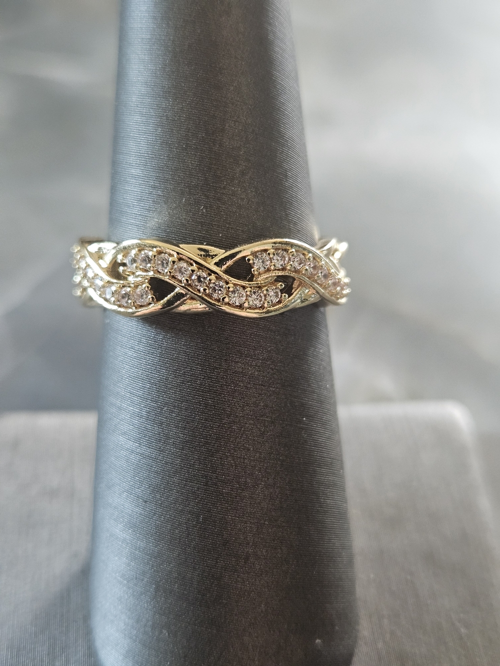 Gold Twisted Pave Ring with Sparkling Stones - Women Jewelry